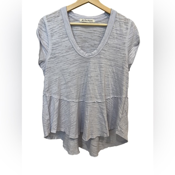 Free People Pullover Women's Babydoll Shirt XS Blue Short Sleeve Flowy Boho - Picture 1 of 8